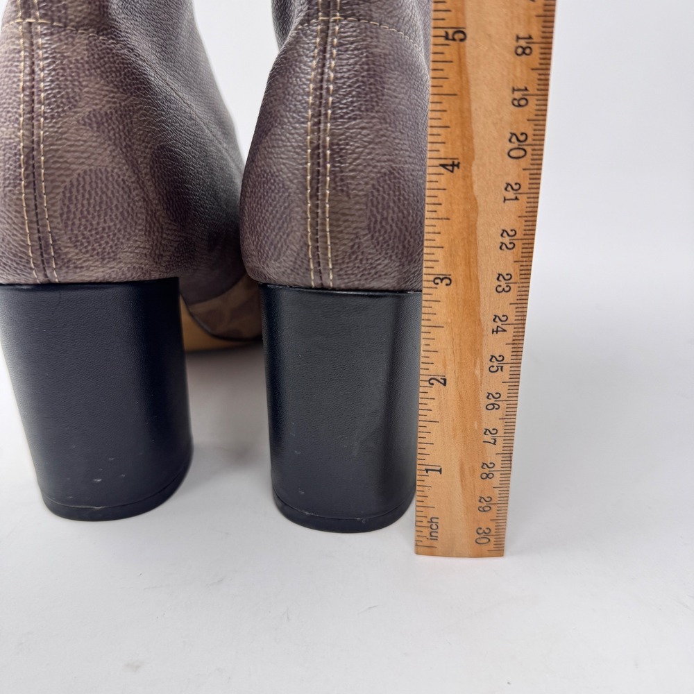 Coach Margot Signature Monogram Ankle Booties Brown Block Heel Size 6 - Picture 5 of 10